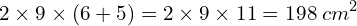 \[2\times9\times(6+5)=2\times9\times11=198\;cm^2\]