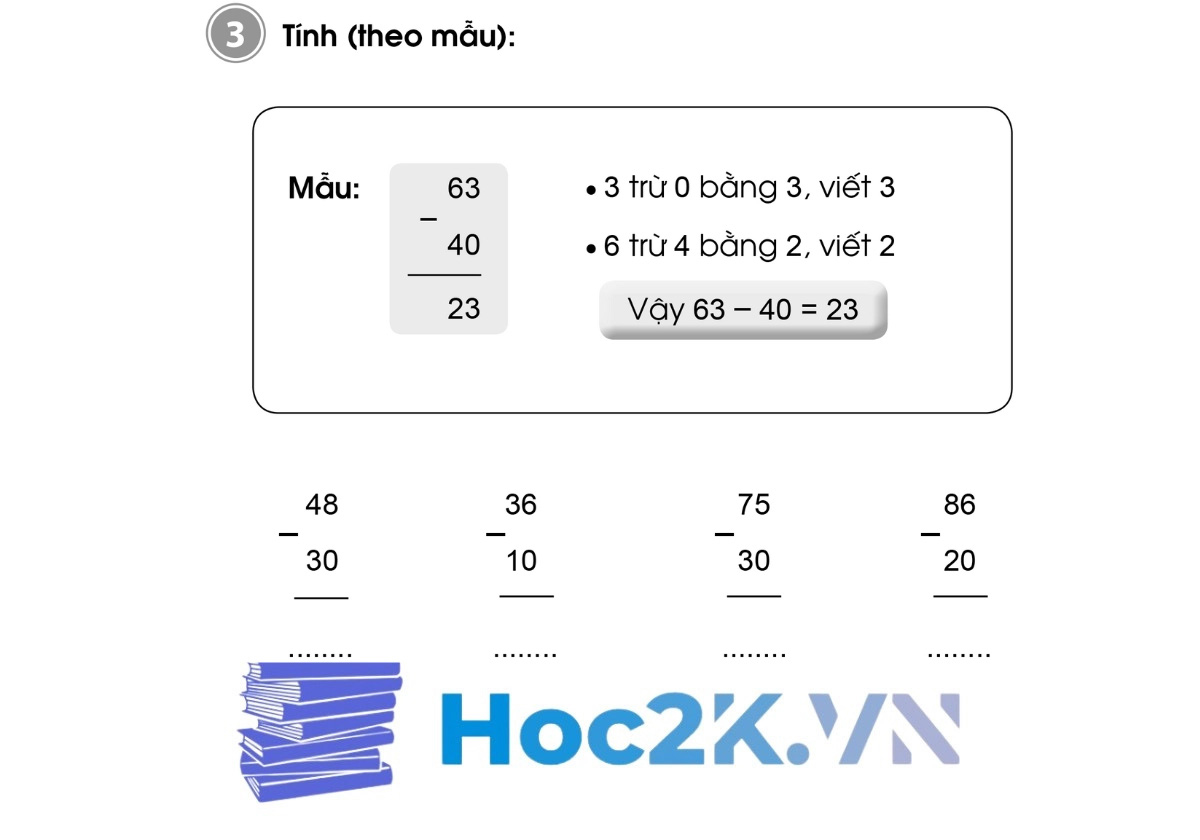 Bài 64: Phép trừ dạng 27-4, 63-40 trang 52,53 - Hình 5