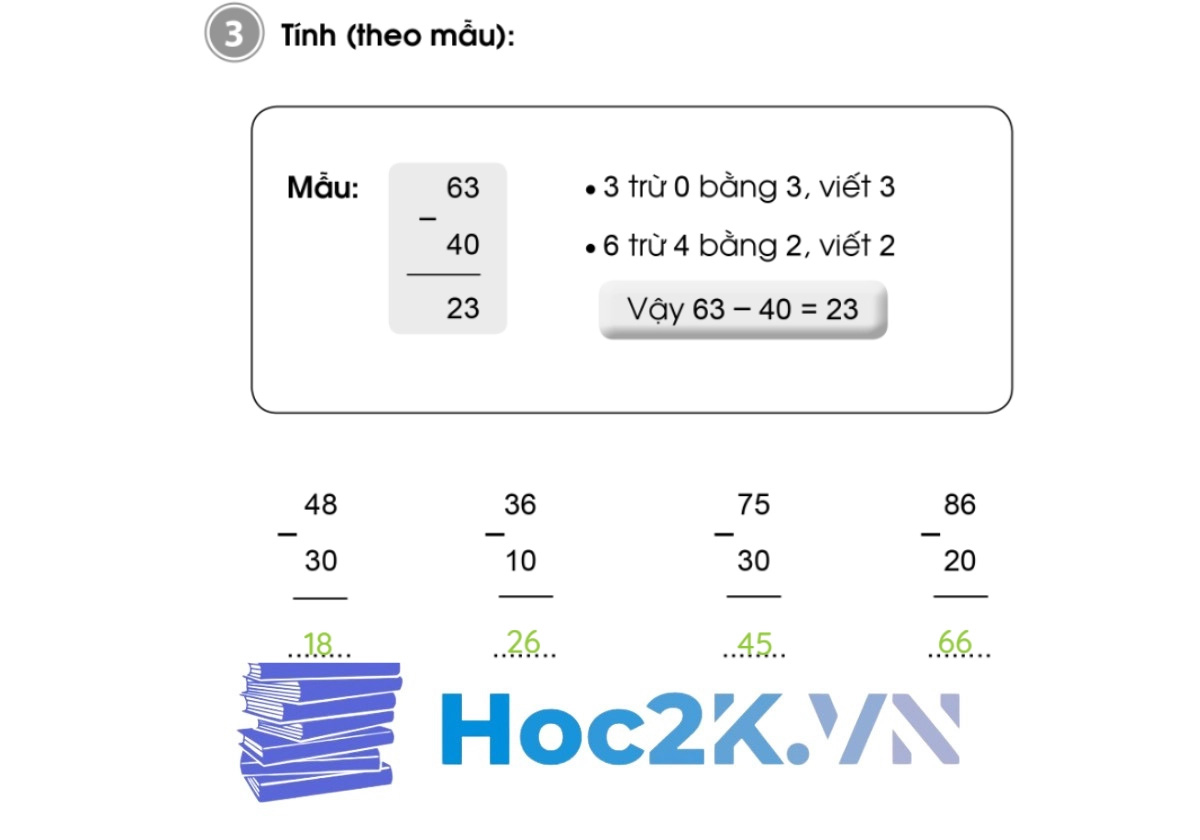 Bài 64: Phép trừ dạng 27-4, 63-40 trang 52,53 - Hình 6