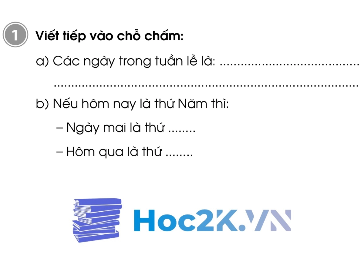 Bài 67: Các ngày trong tuần lễ trang 58,59 - Hình 1