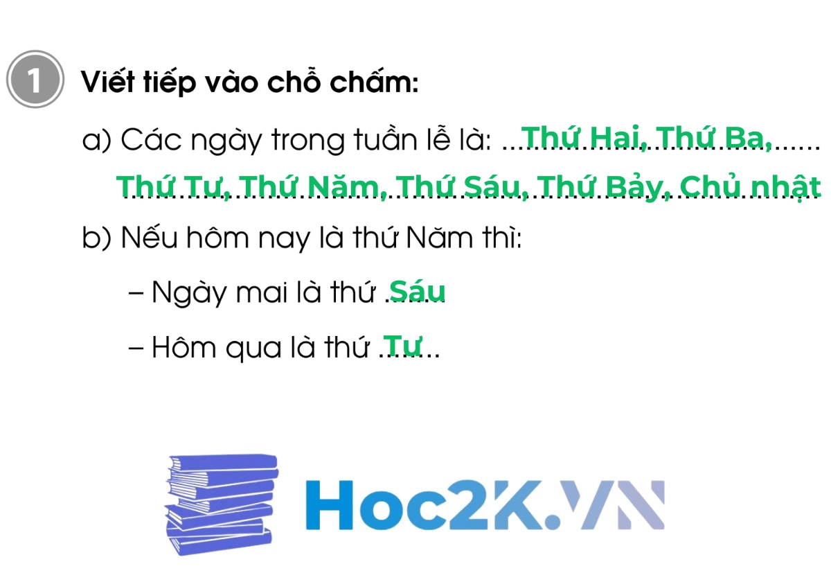 Bài 67: Các ngày trong tuần lễ trang 58,59 - Hình 2