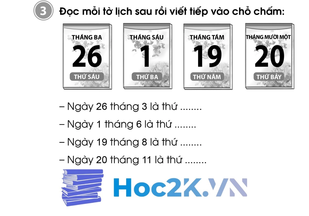 Bài 67: Các ngày trong tuần lễ trang 58,59 - Hình 5