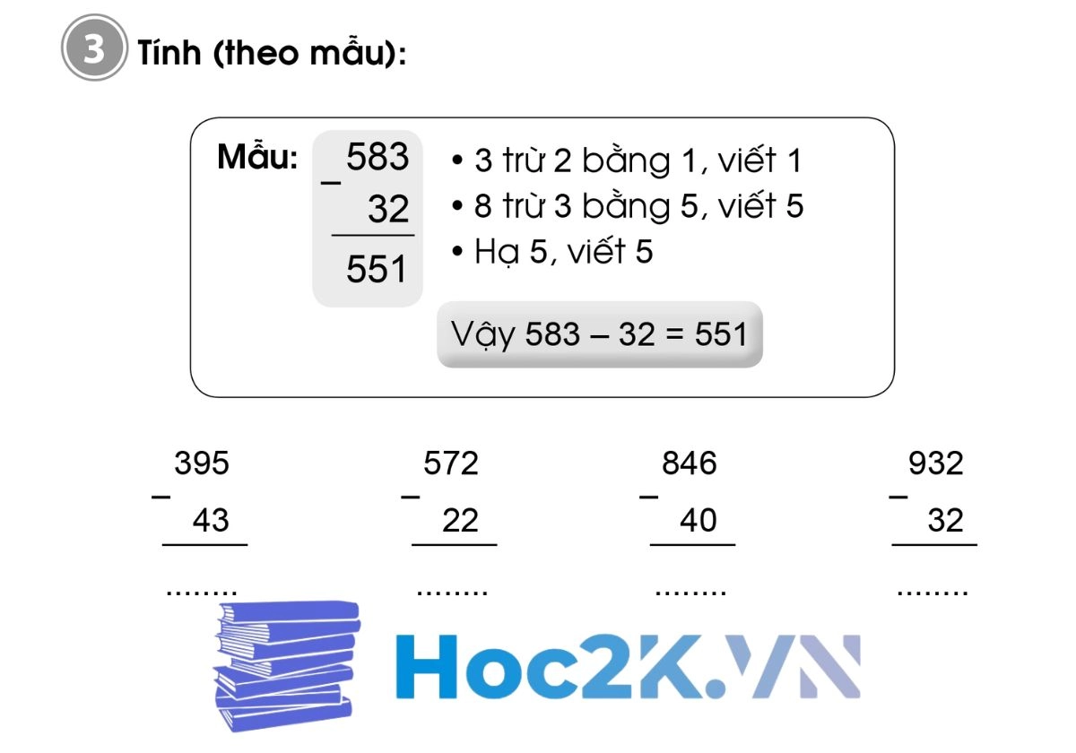 Bài 80: Phép trừ (không nhớ) trong phạm vi 1000 - Hình 5 Bài 80: Phép trừ (không nhớ) trong phạm vi 1000 - Hình 5