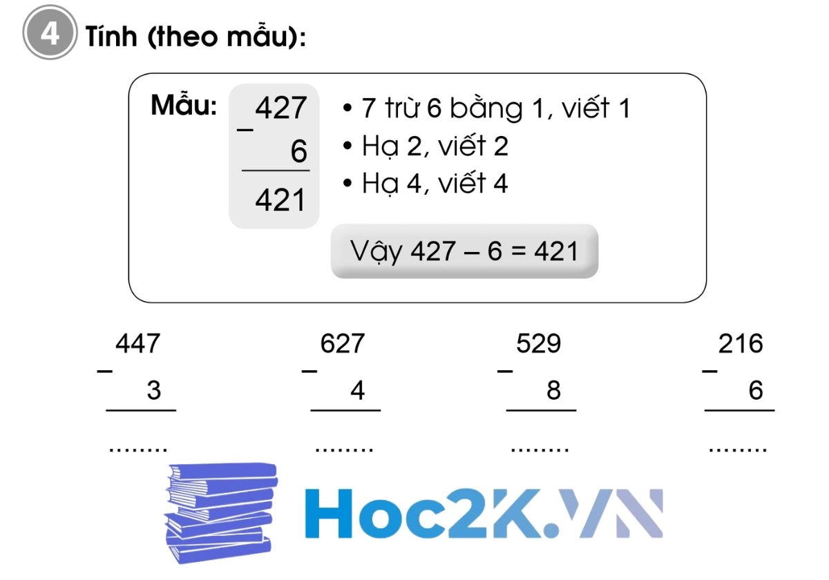 Bài 80: Phép trừ (không nhớ) trong phạm vi 1000 - Hình 7 Bài 80: Phép trừ (không nhớ) trong phạm vi 1000 - Hình 7