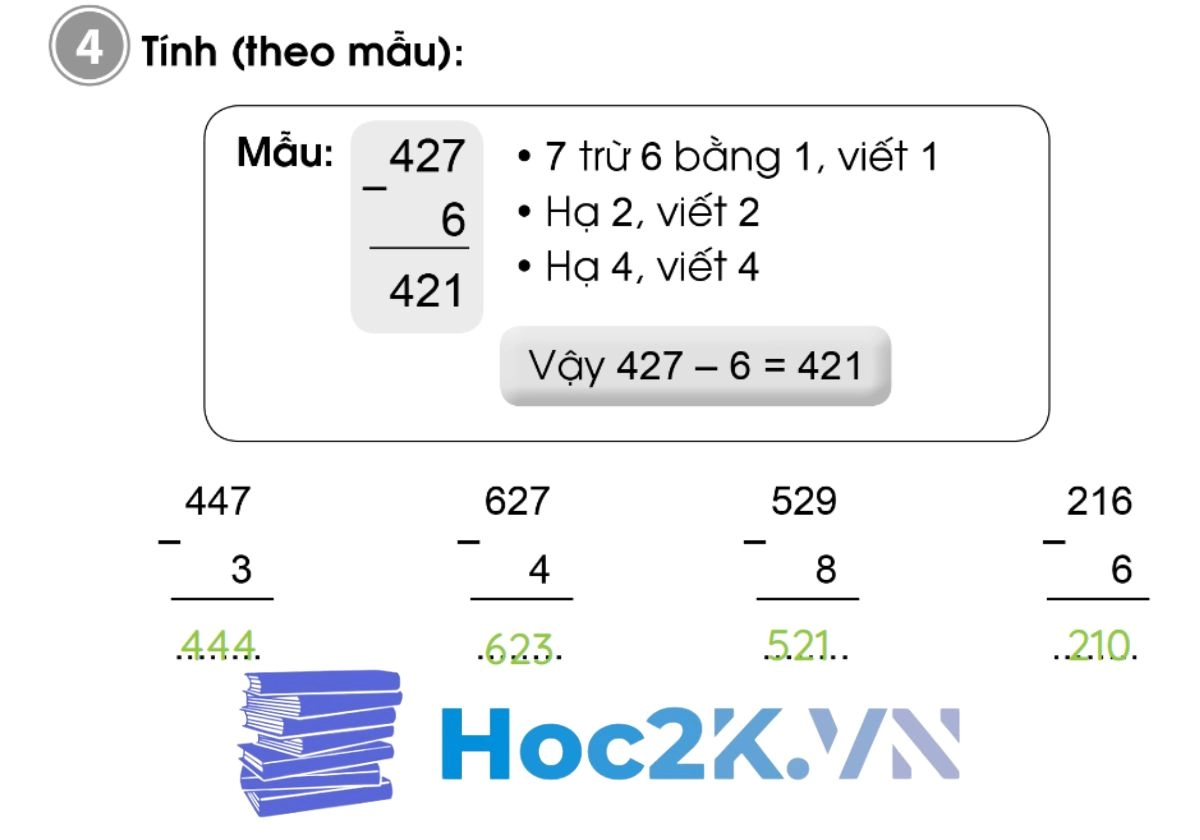 Bài 80: Phép trừ (không nhớ) trong phạm vi 1000 - Hình 8 Bài 80: Phép trừ (không nhớ) trong phạm vi 1000 - Hình 8