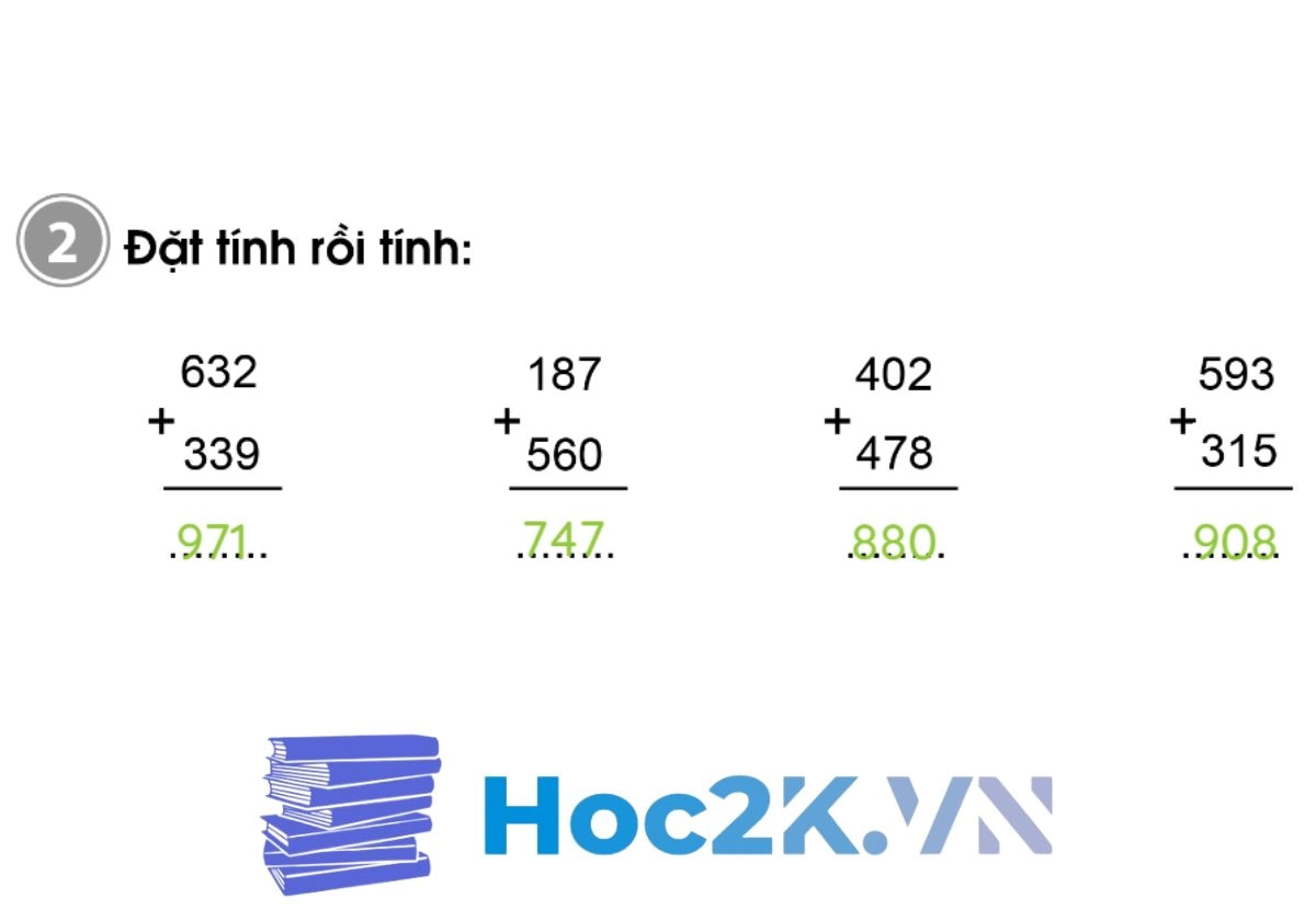 Bài 84: Phép cộng (có nhớ) trong phạm vi 1000 - Hình 4 Bài 84: Phép cộng (có nhớ) trong phạm vi 1000 - Hình 4