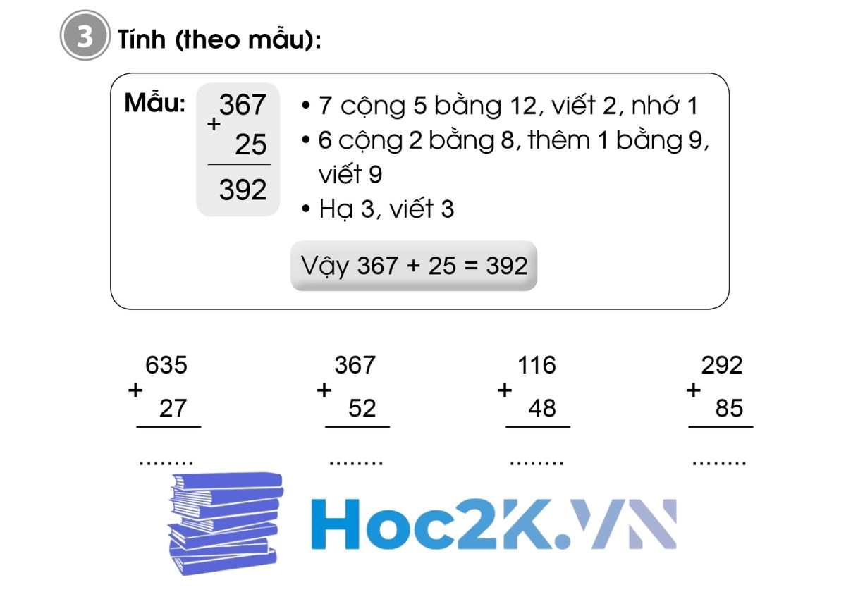 Bài 84: Phép cộng (có nhớ) trong phạm vi 1000 - Hình 5 Bài 84: Phép cộng (có nhớ) trong phạm vi 1000 - Hình 5
