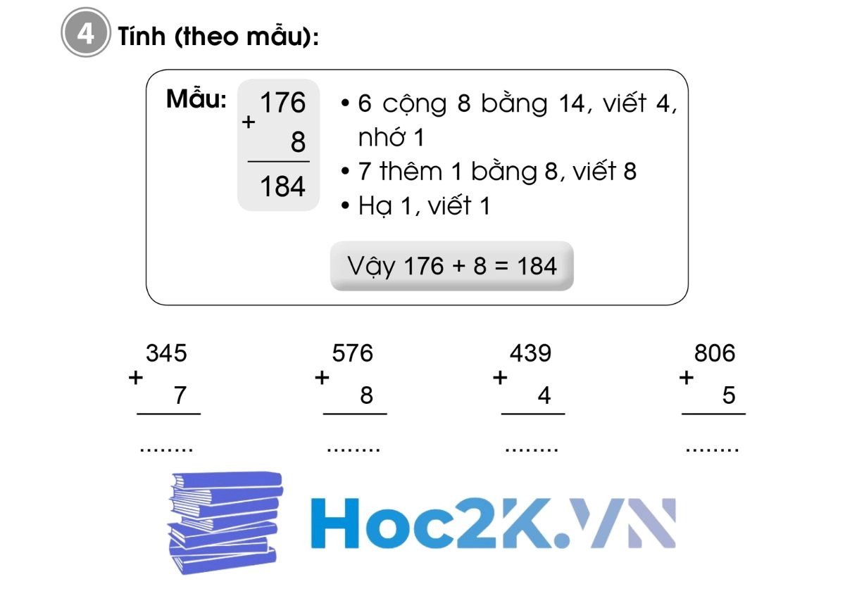 Bài 84: Phép cộng (có nhớ) trong phạm vi 1000 - Hình 7 Bài 84: Phép cộng (có nhớ) trong phạm vi 1000 - Hình 7