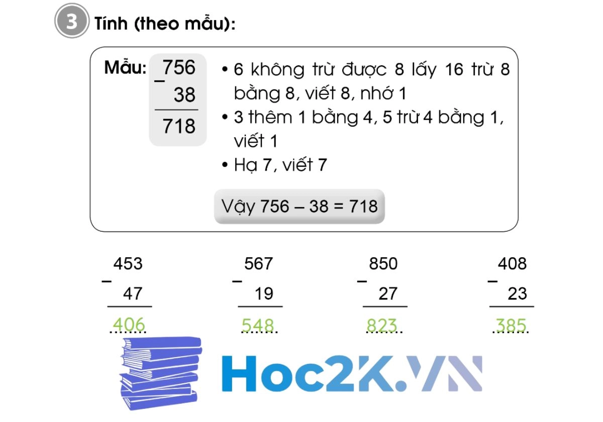 Bài 86: Phép trừ (có nhớ) trong phạm vi 1000 - Hình 6 Bài 86: Phép trừ (có nhớ) trong phạm vi 1000 - Hình 6