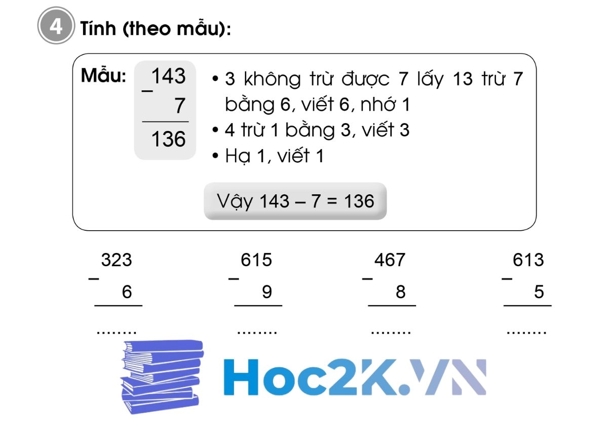 Bài 86: Phép trừ (có nhớ) trong phạm vi 1000 - Hình 7 Bài 86: Phép trừ (có nhớ) trong phạm vi 1000 - Hình 7