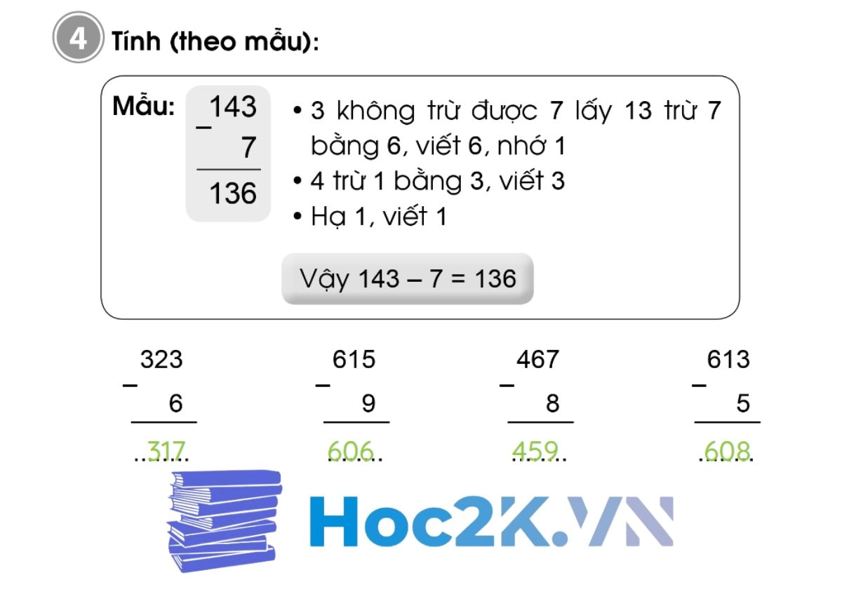 Bài 86: Phép trừ (có nhớ) trong phạm vi 1000 - Hình 8 Bài 86: Phép trừ (có nhớ) trong phạm vi 1000 - Hình 8