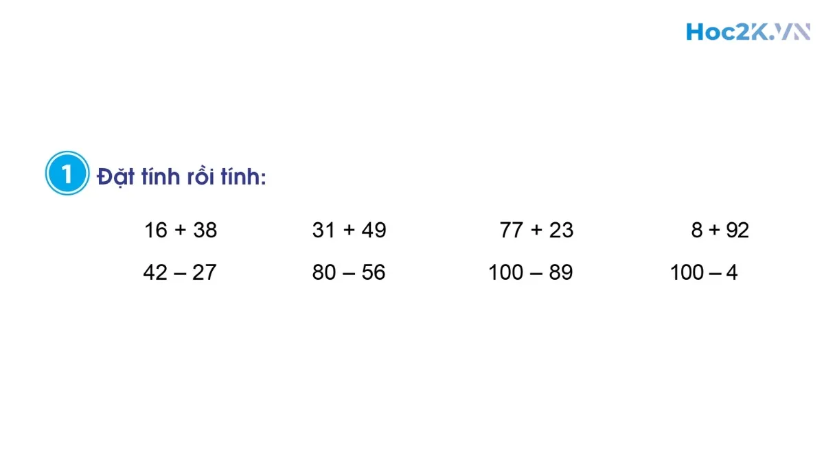 Ôn tập về phép cộng, phép trừ trong phạm vi 100 - Hình 1 Ôn tập về phép cộng, phép trừ trong phạm vi 100 - Hình 1