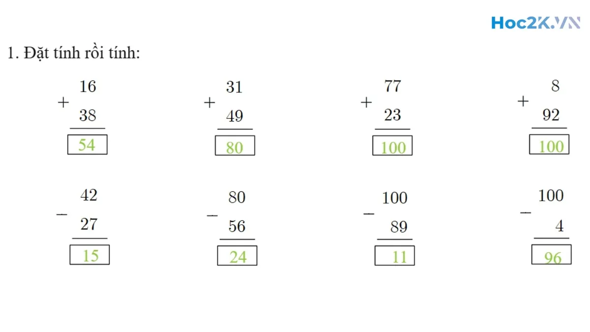 Ôn tập về phép cộng, phép trừ trong phạm vi 100 - Hình 2 Ôn tập về phép cộng, phép trừ trong phạm vi 100 - Hình 2