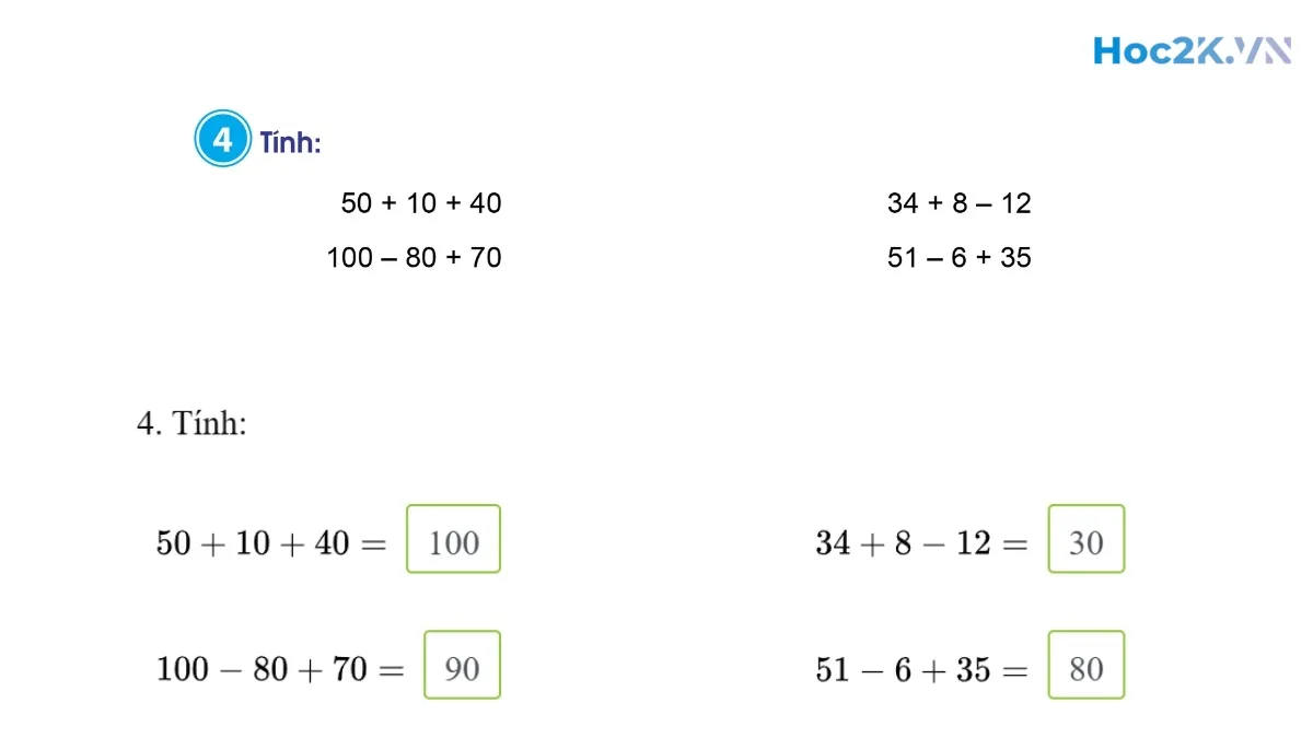 Ôn tập về phép cộng, phép trừ trong phạm vi 100 - Hình 8 Ôn tập về phép cộng, phép trừ trong phạm vi 100 - Hình 8