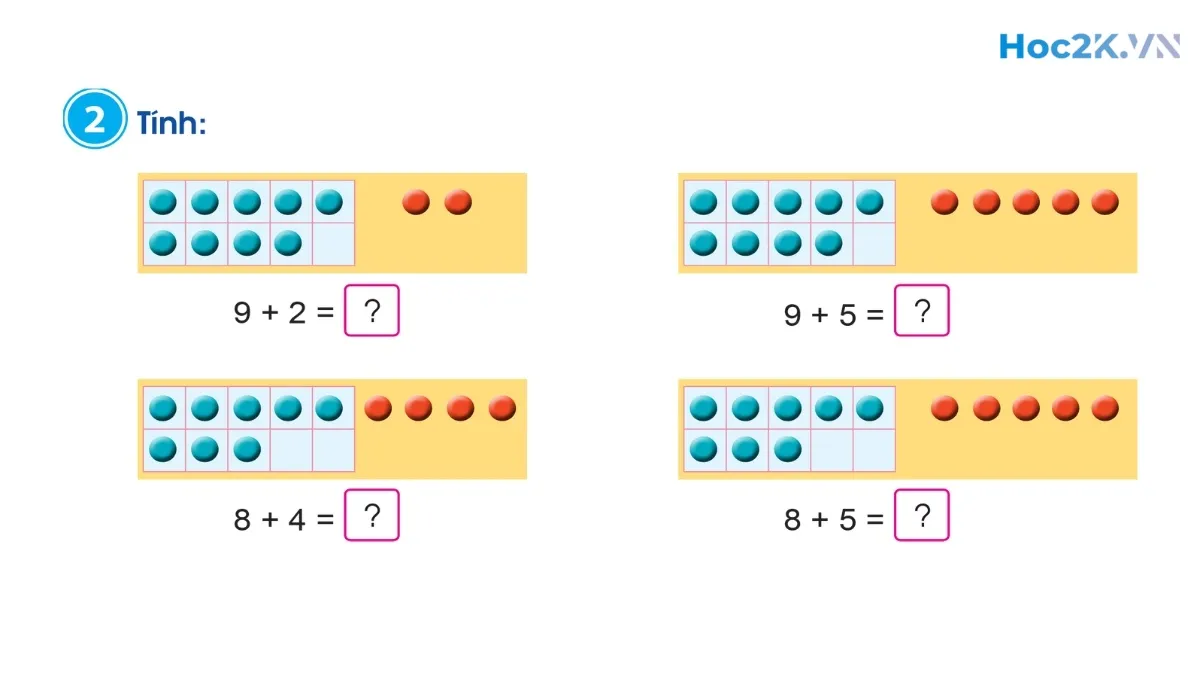 Phép cộng (có nhớ) trong phạm vi 20 (tiếp theo) - Hình 3 Phép cộng (có nhớ) trong phạm vi 20 (tiếp theo) - Hình 3