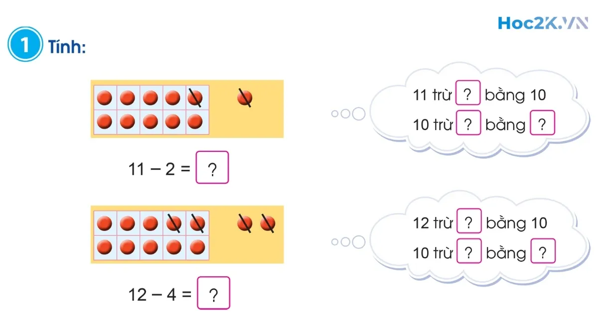 Phép trừ (có nhớ) trong phạm vi 20 (tiếp theo) - Hình 1 Phép trừ (có nhớ) trong phạm vi 20 (tiếp theo) - Hình 1