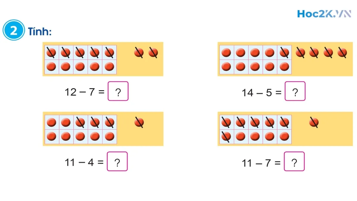 Phép trừ (có nhớ) trong phạm vi 20 (tiếp theo) - Hình 3 Phép trừ (có nhớ) trong phạm vi 20 (tiếp theo) - Hình 3
